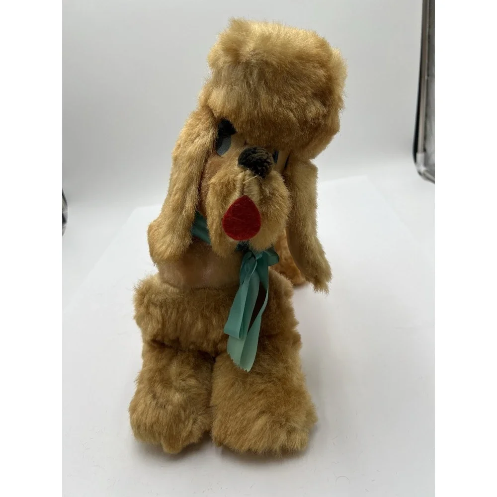 Vintage 1960s Japan Big Head Poodle Plush Dog Blue Eyes Red Tongue 14